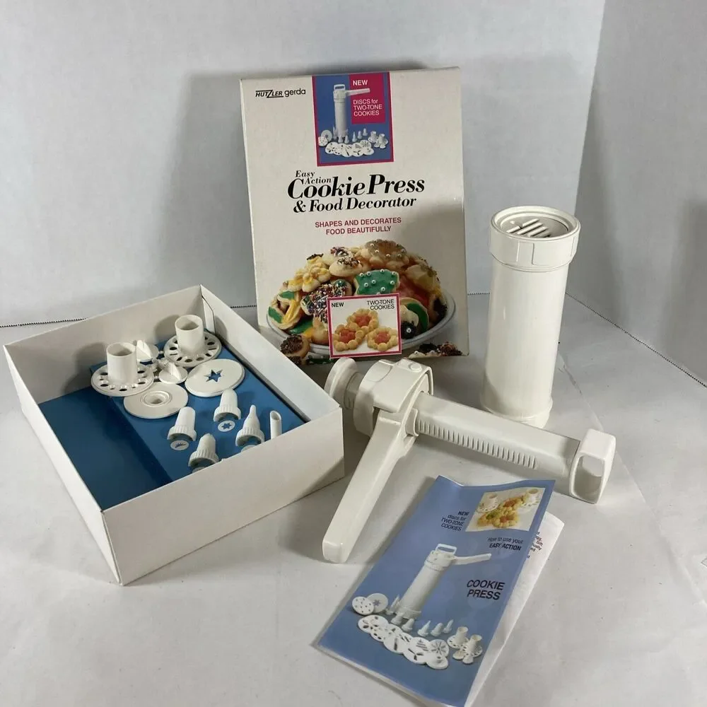 Hutzler Gerda Cookie Press & Food Decorator Easy Action Shapes Two Tone Vtg NOS